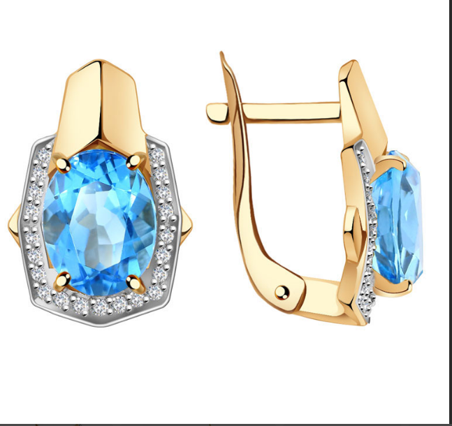 Серьги из золота с камнем Топаз, Фианит фото, цены