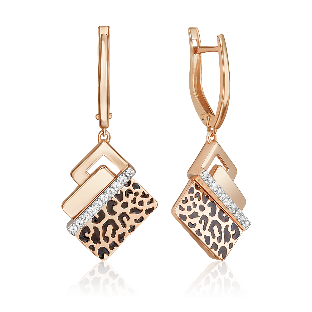 Серьги из золота с камнем Фианит, вставками эмали фото, цены