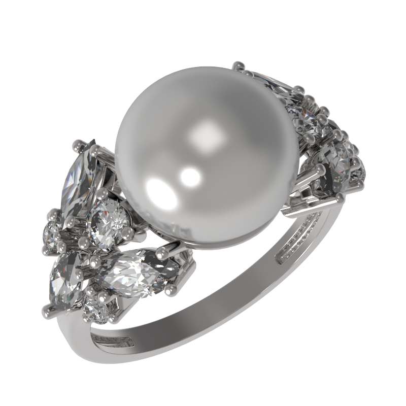 Кольцо из серебра с камнем Жемчуг, Фианит фото, цены