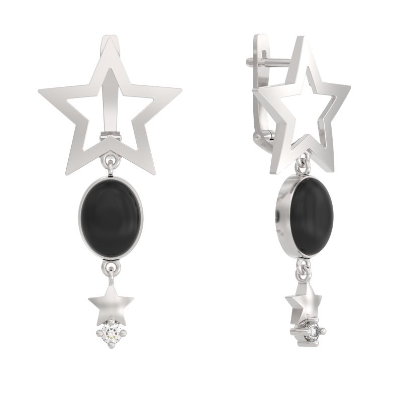 Серьги из серебра с камнем Фианит, Агат фото, цены