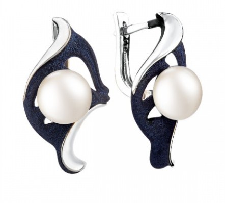 Серьги из серебра с камнем Жемчуг, вставками эмали фото, цены