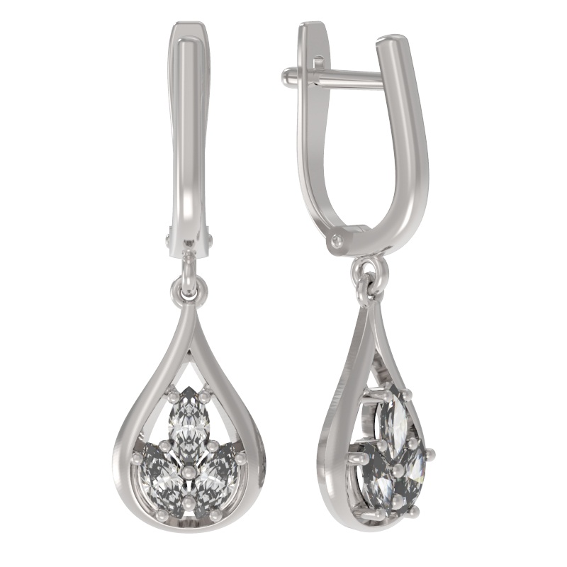 Серьги из серебра с камнем Фианит фото, цены