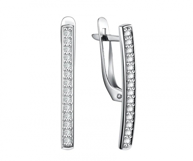 Серьги из серебра с камнем Фианит фото, цены