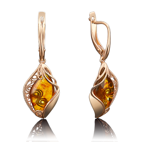 Серьги из золота с камнем Янтарь фото, цены