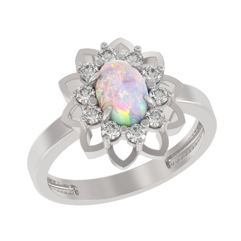 Кольцо из серебра с камнем Фианит, Опал иск. фото, цены