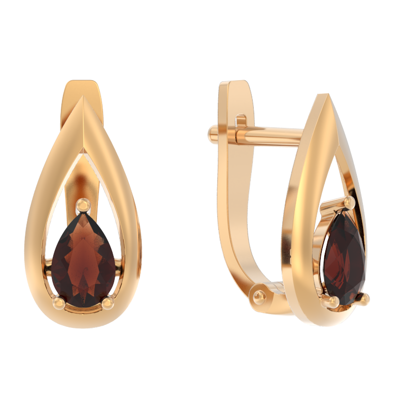 Серьги из золота с камнем Гранат фото, цены