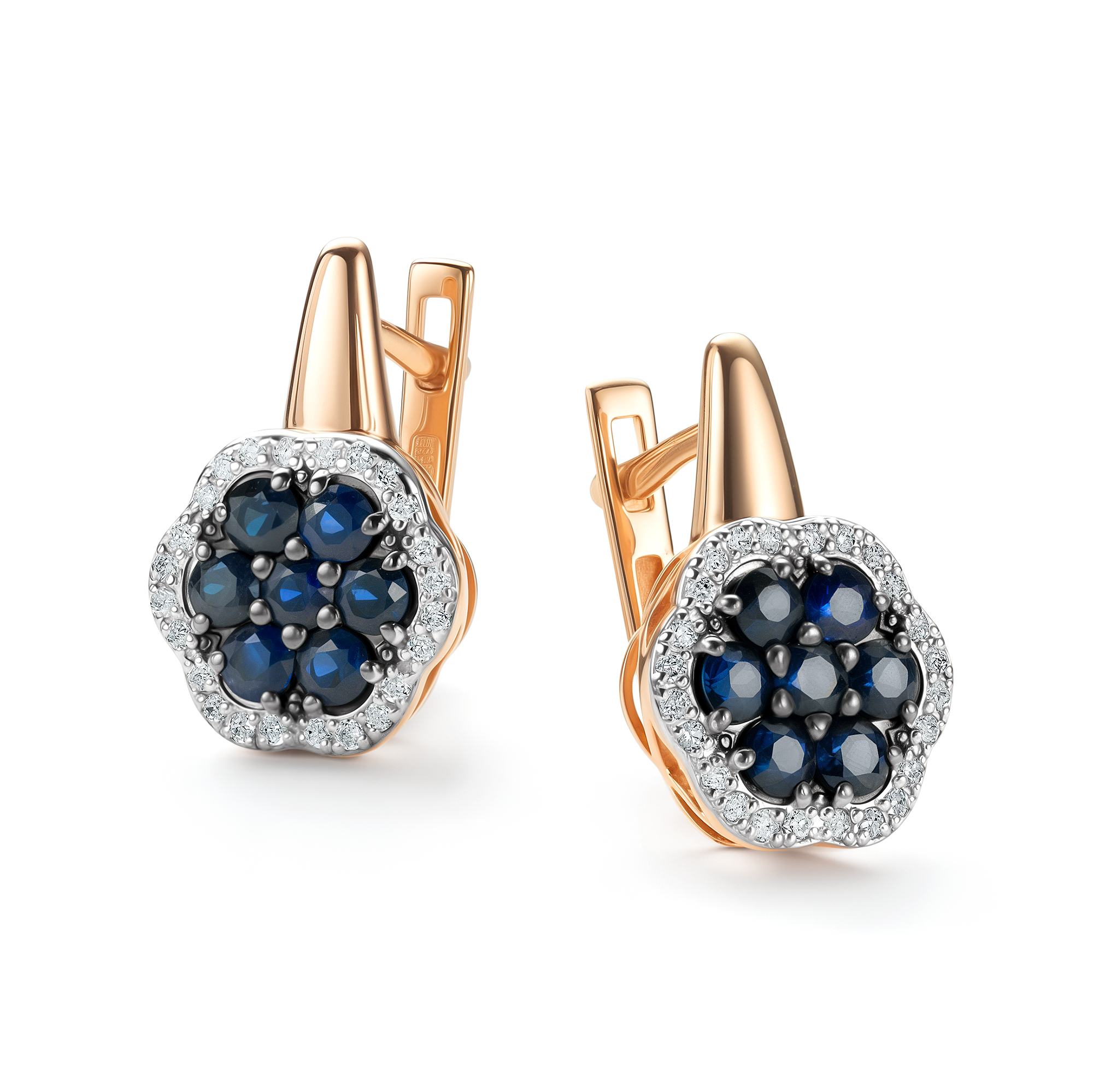 Серьги из золота с камнем Бриллиант, Сапфир фото, цены