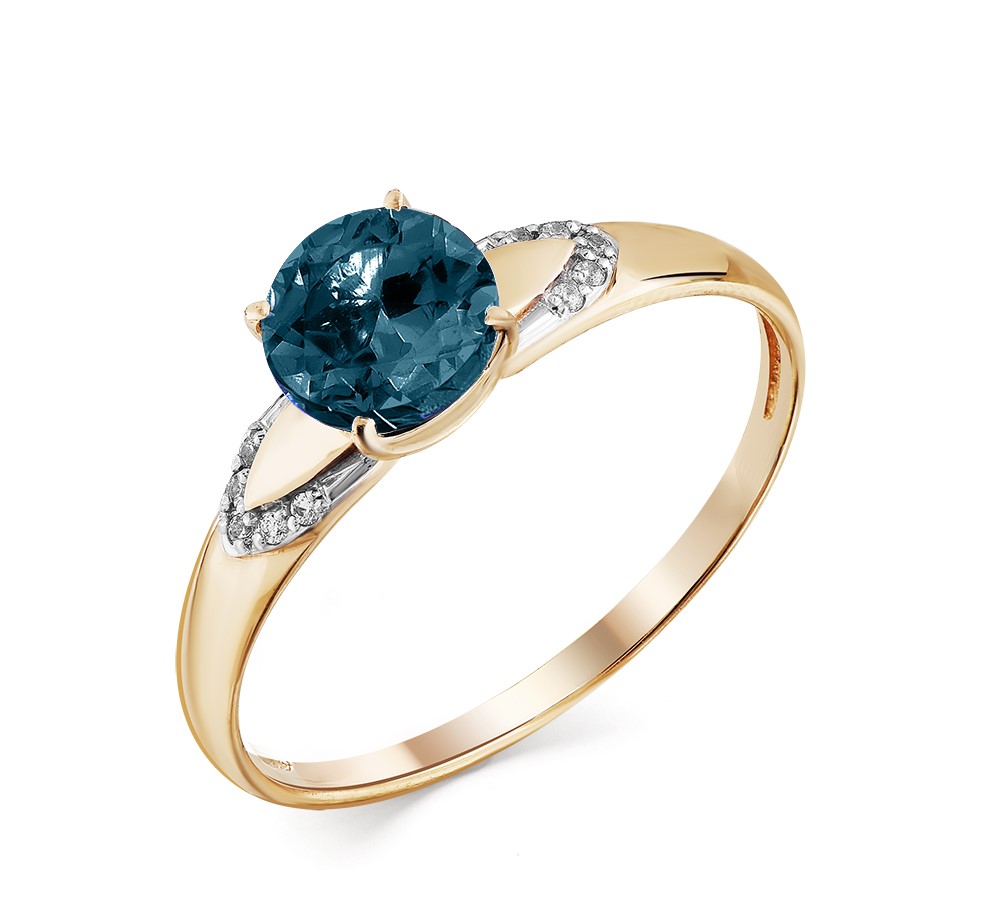 Кольцо из золота с камнем Лондон топаз, Фианит фото, цены