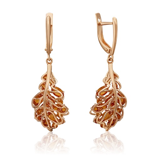 Серьги из золота с камнем Цитрин фото, цены