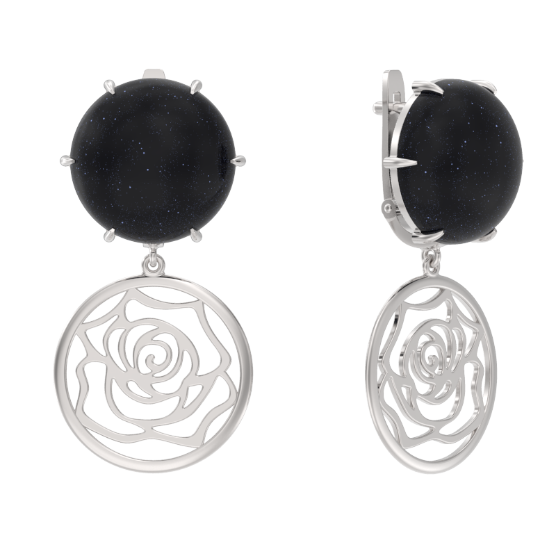 Серьги из серебра с камнем Авантюрин фото, цены