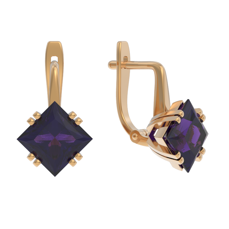 Серьги из золота с камнем аметист фото, цены