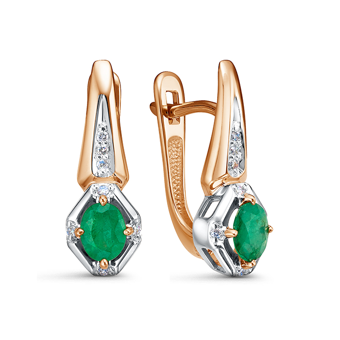 Серьги из золота с камнем Бриллиант, Изумруд фото, цены