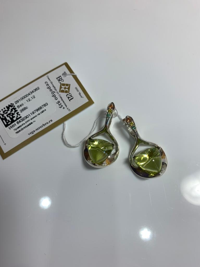Серьги из серебра с камнем Фианит, Кварц фото, цены