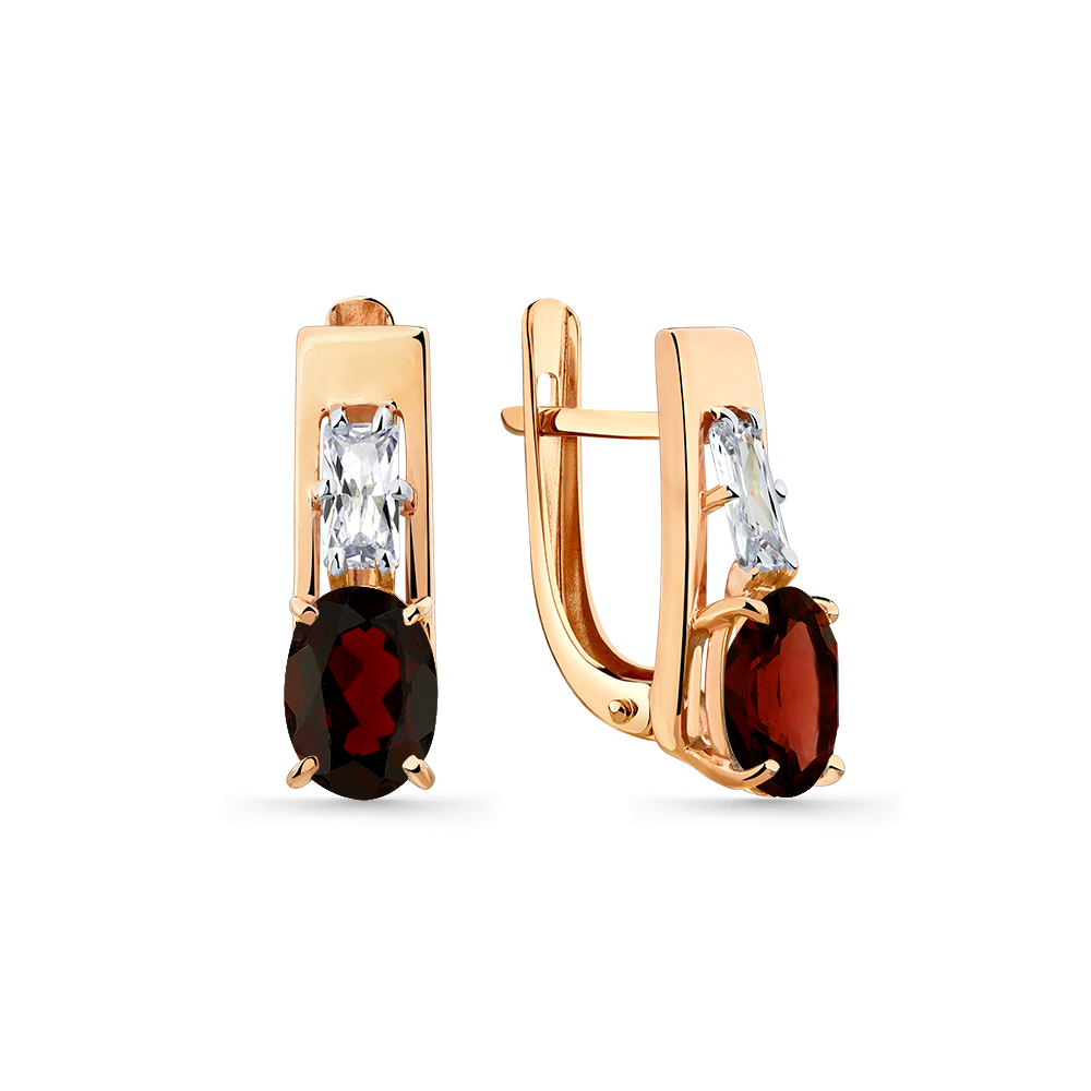 Серьги из золота с камнем Гранат, Фианит фото, цены