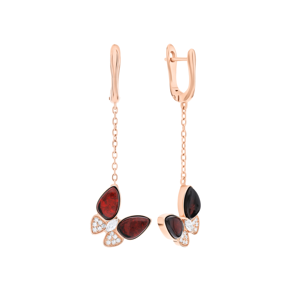 Серьги из серебра с камнем Фианит, Янтарь фото, цены