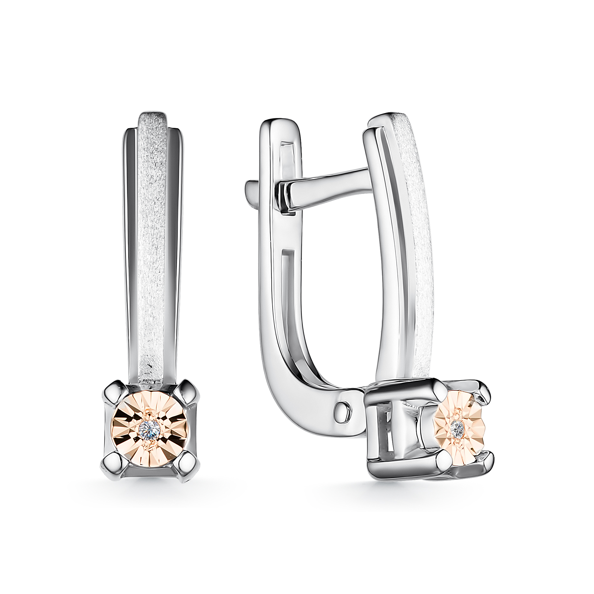 Серьги из серебра с камнем Бриллиант, вставками золота фото, цены