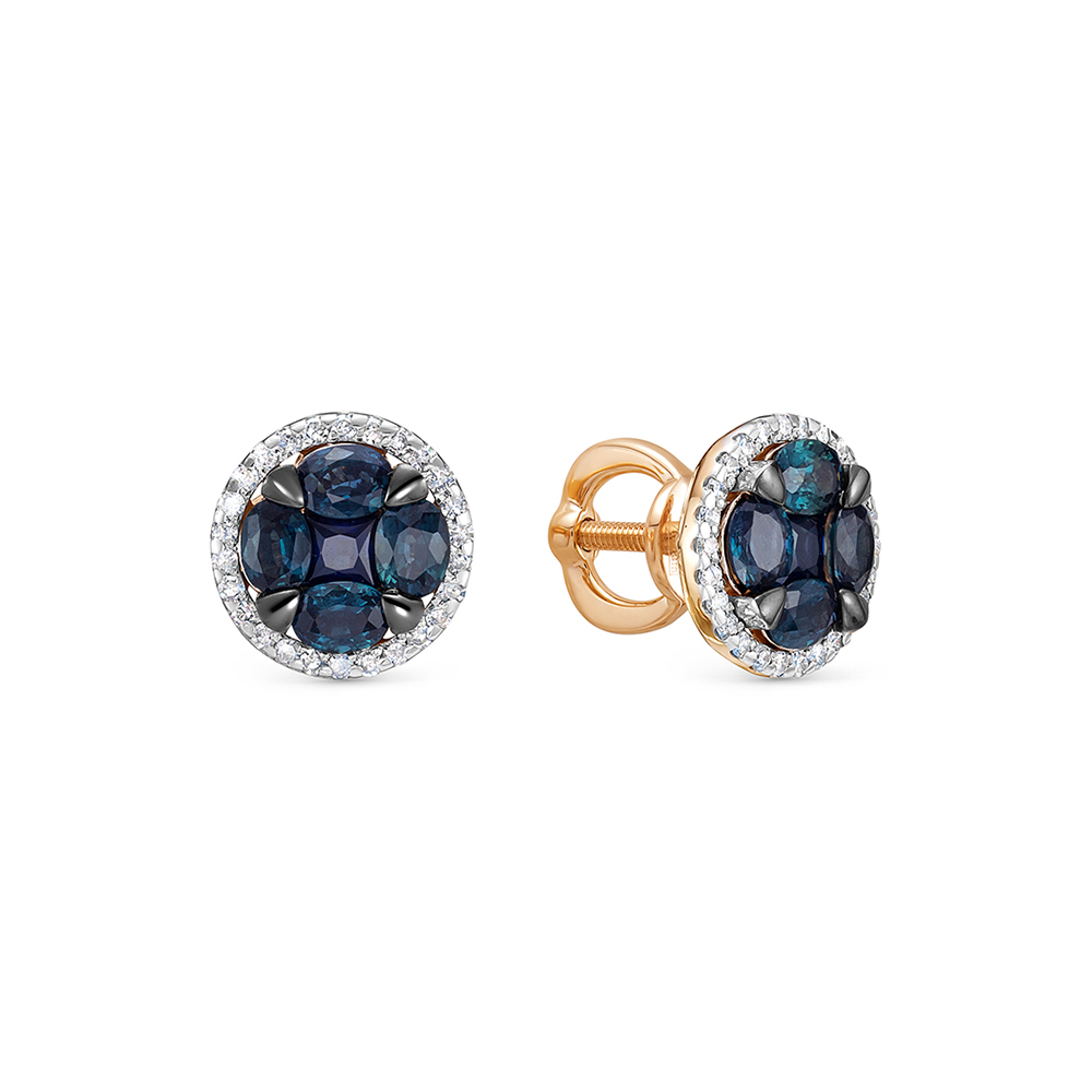 Пуссеты из золота с камнем Бриллиант, Сапфир фото, цены