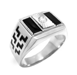 Печатка из серебра с камнем Фианит, вставками эмали фото, цены