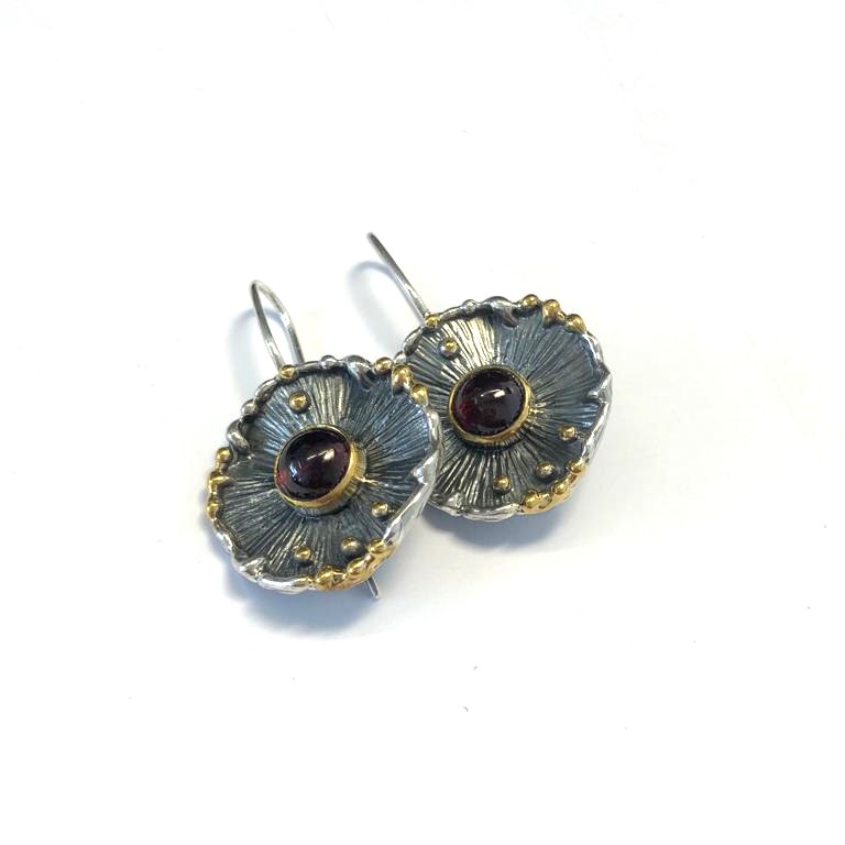 Серьги из серебра с камнем Гранат фото, цены