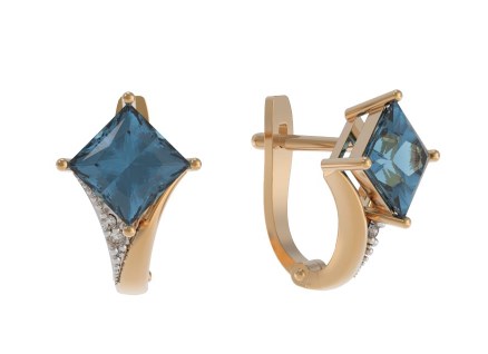 Серьги из золота с камнем Топаз, Фианит фото, цены