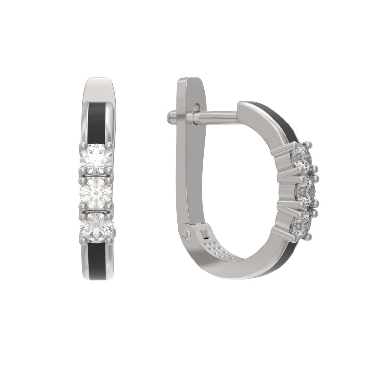 Серьги из серебра с камнем Фианит, вставками эмали фото, цены