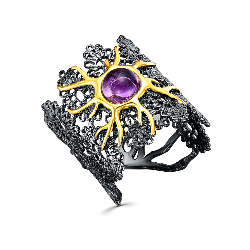 Кольцо из серебра с камнем аметист фото, цены