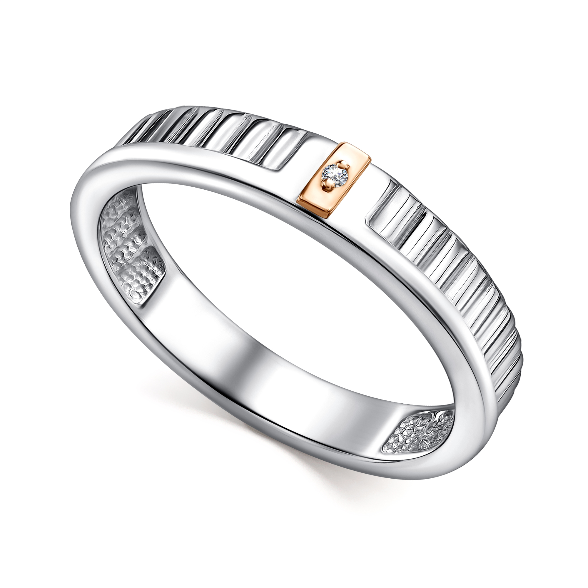 Кольцо из серебра с камнем Бриллиант, вставками золота фото, цены