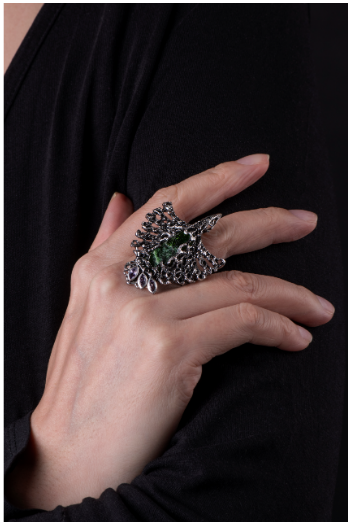 Кольцо из серебра с камнем аметист, Бриллиант, Хромдиопсид фото, цены