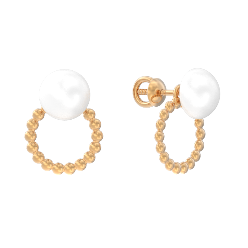 Пуссеты из золота с камнем Жемчуг фото, цены