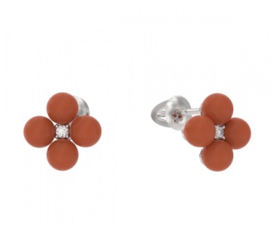 Пуссеты из серебра с камнем Коралл синт. фото, цены