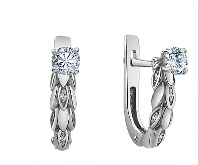 Серьги из серебра с камнем Фианит фото, цены