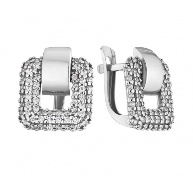 Серьги из серебра с камнем Фианит фото, цены