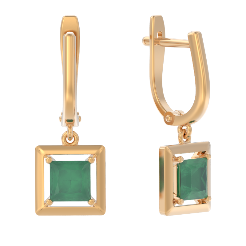 Серьги из золота с камнем Агат зел. фото, цены