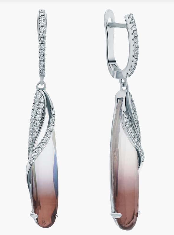 Серьги из серебра с камнем Циркон, Ситалл фото, цены