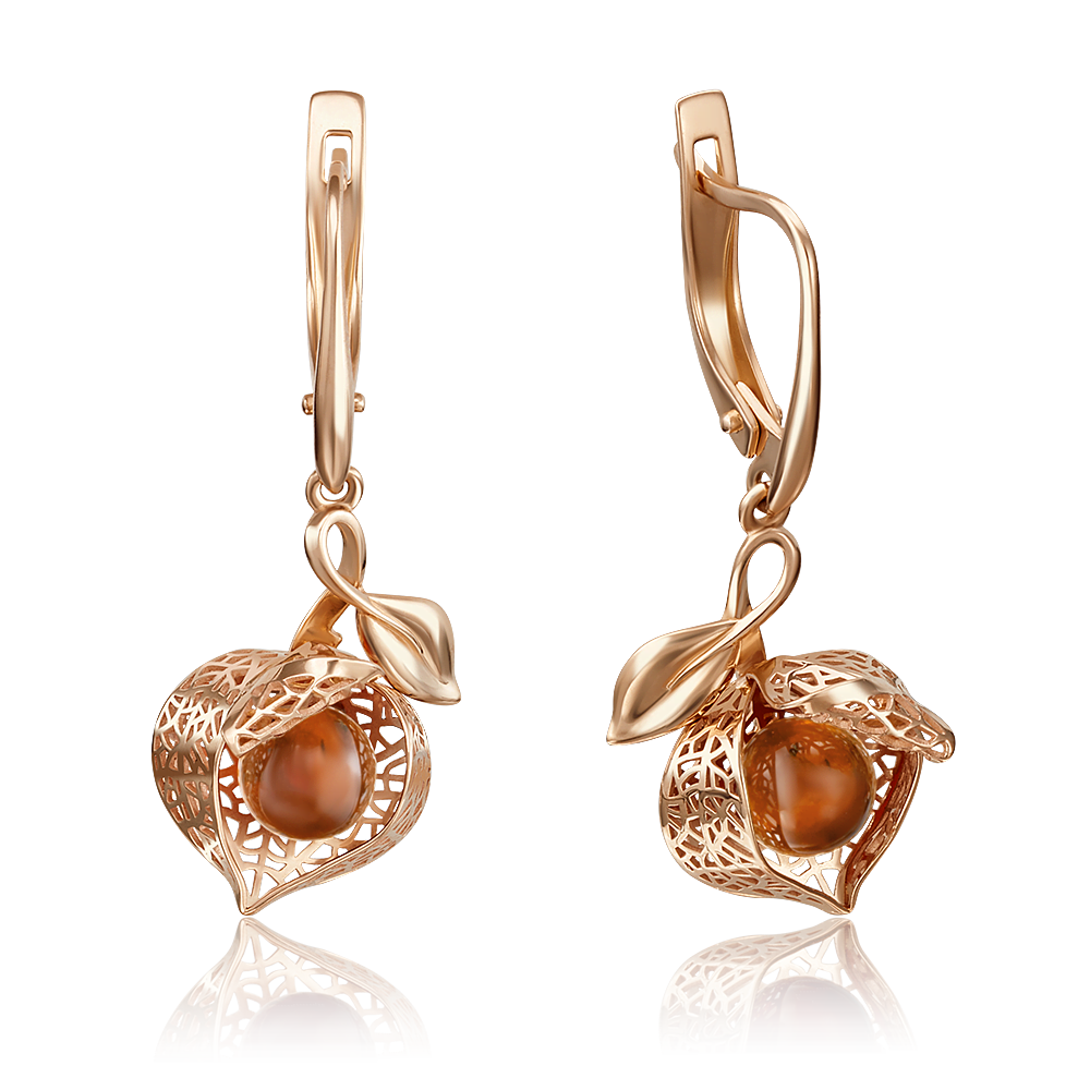 Серьги из золота с камнем Янтарь фото, цены