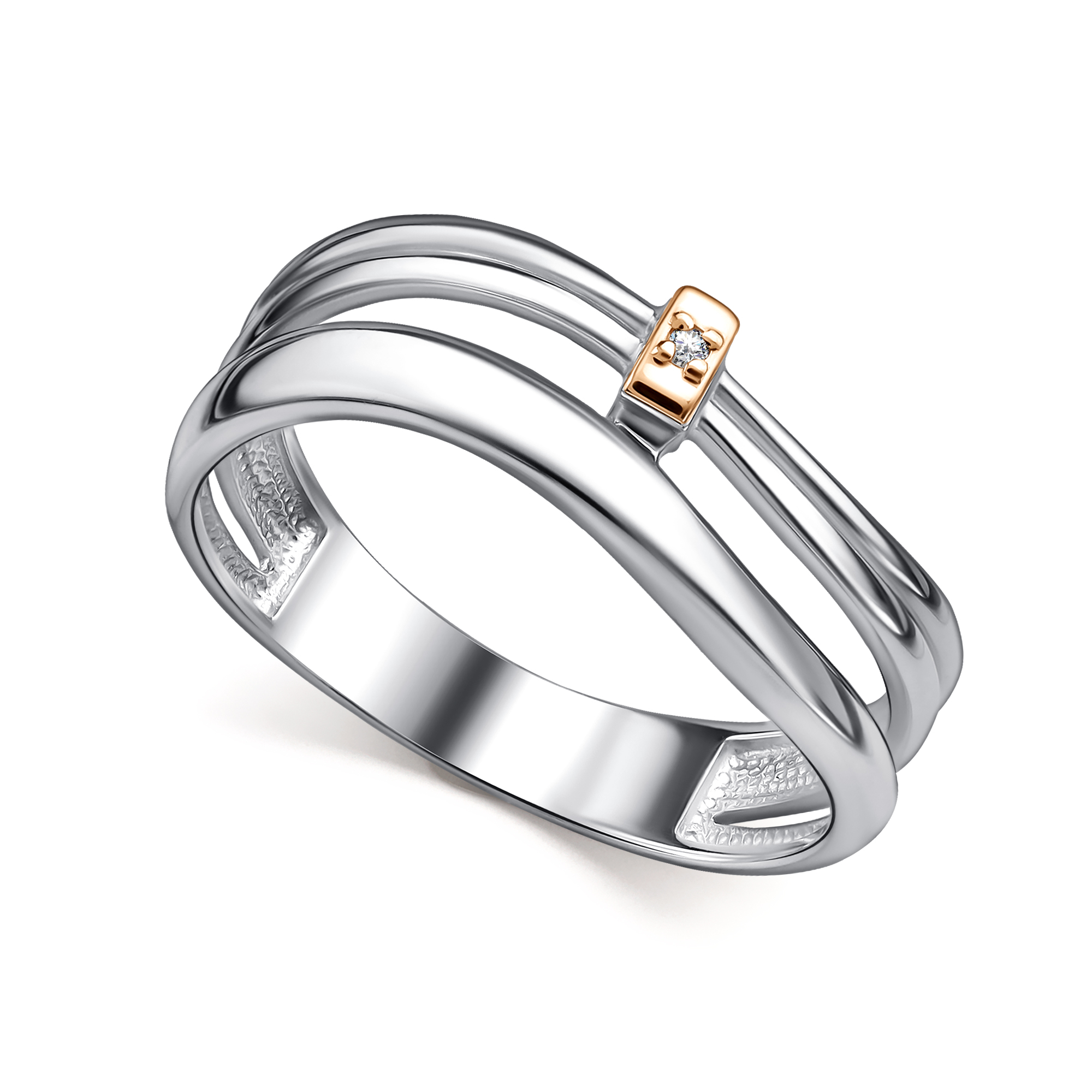 Кольцо из серебра с камнем Бриллиант, вставками золота фото, цены