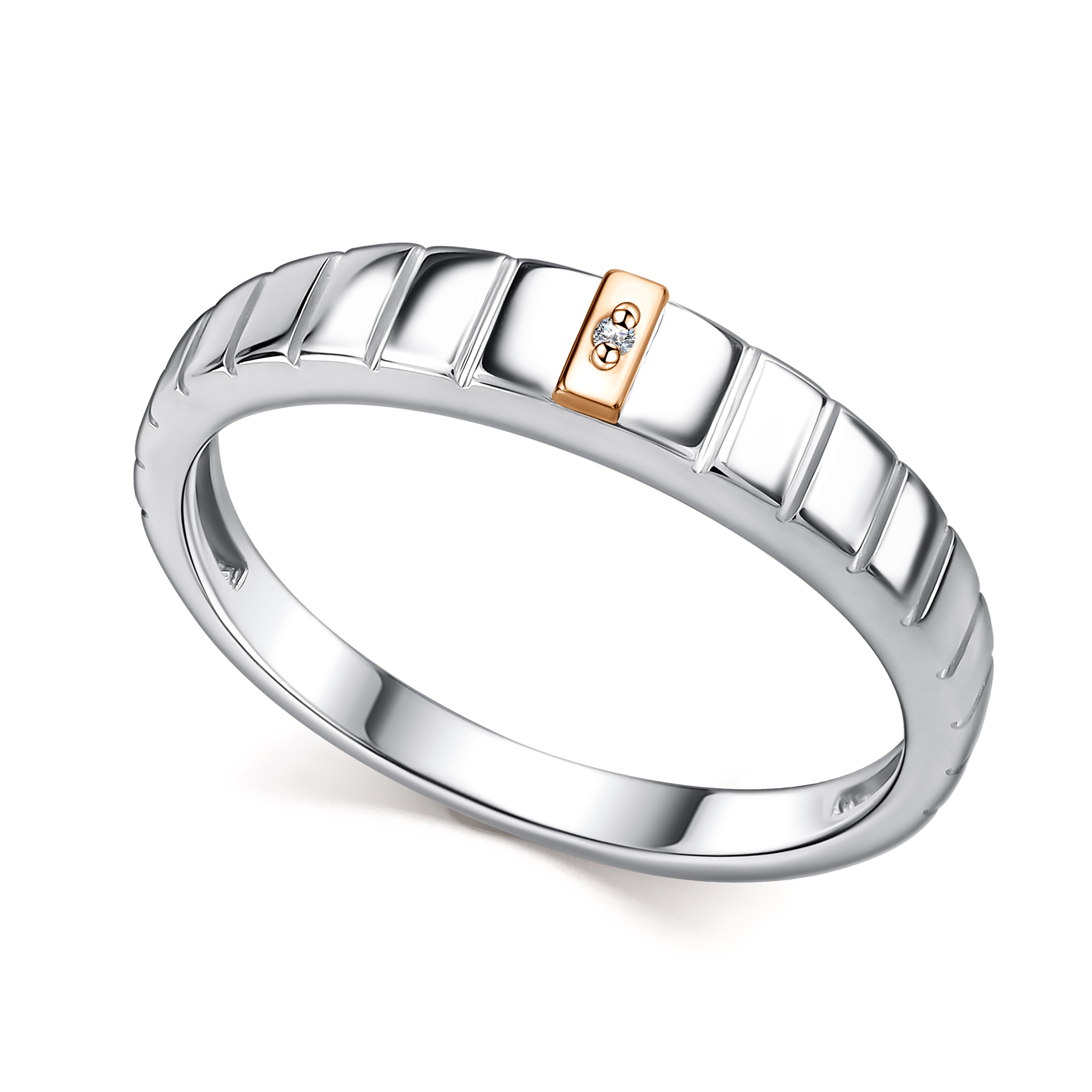 Кольцо из серебра с камнем Бриллиант, вставками золота фото, цены