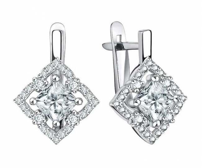 Серьги из серебра с камнем Фианит фото, цены