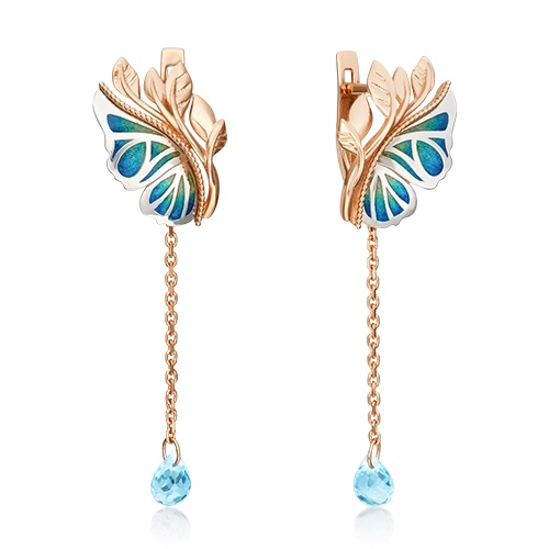 Серьги из золота с камнем Топаз, вставками эмали фото, цены