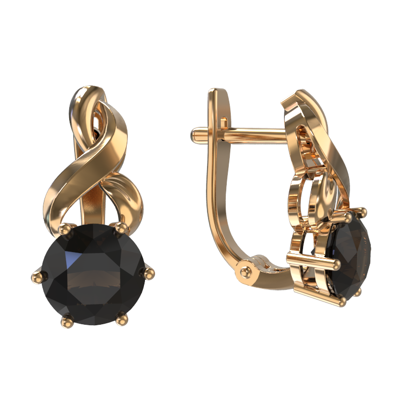 Серьги из золота с камнем Раух-топаз фото, цены