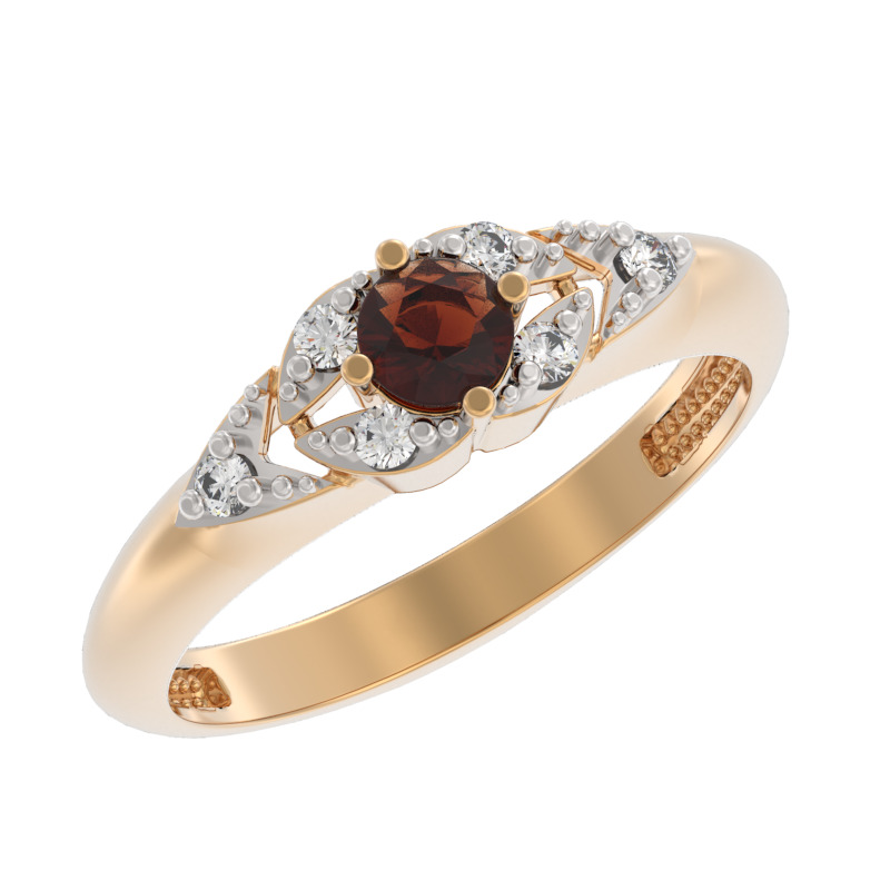 Кольцо из золота с камнем Гранат, Фианит фото, цены