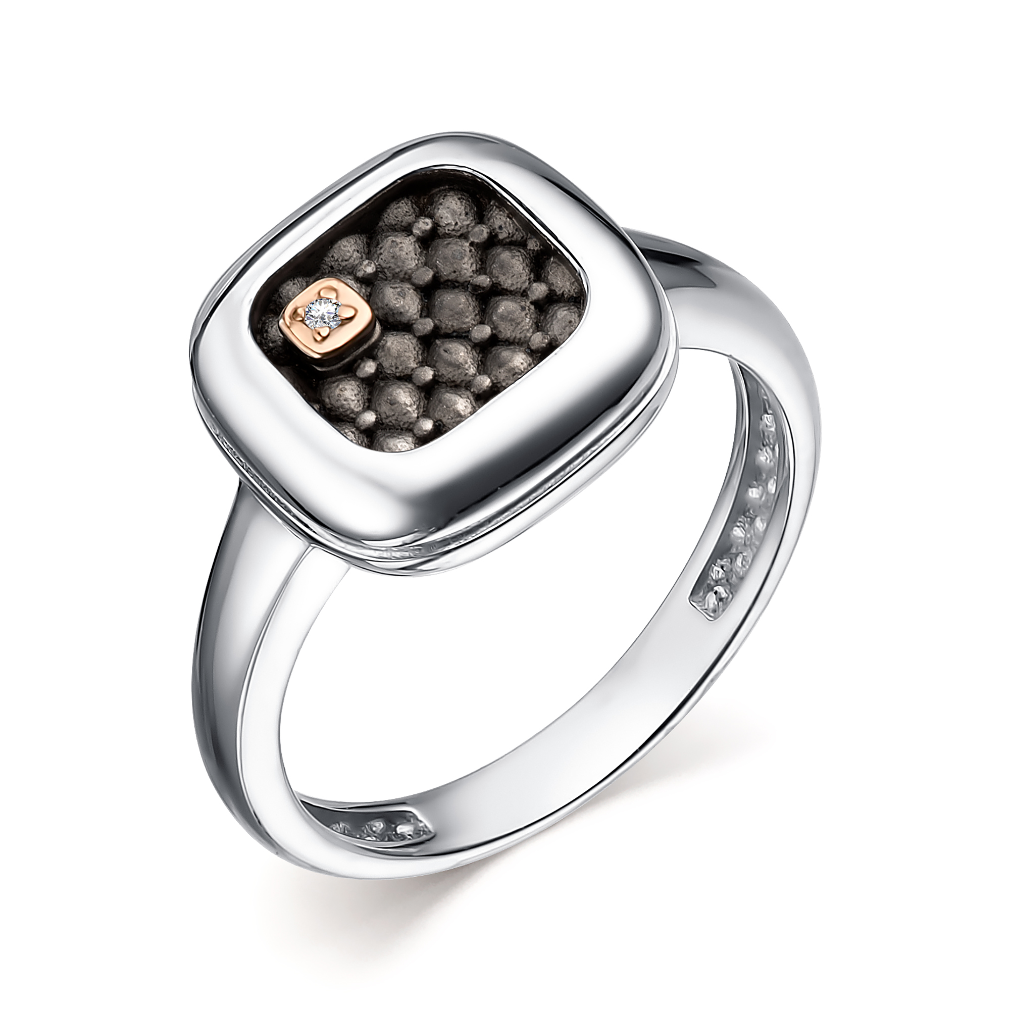 Кольцо из серебра с камнем Бриллиант, вставками золота фото, цены