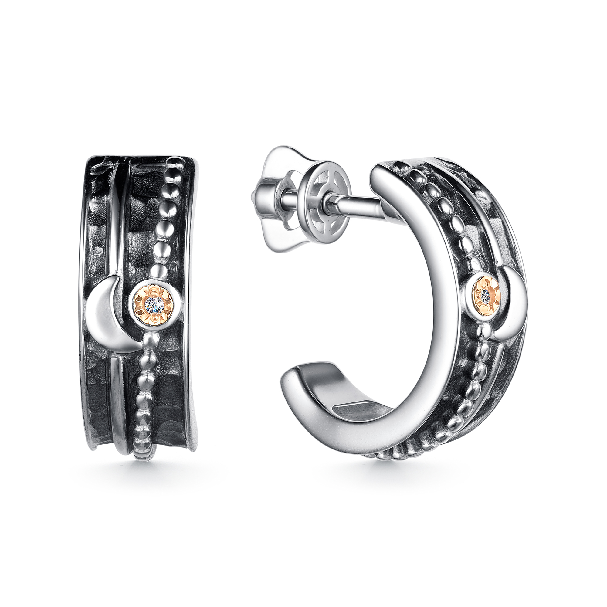 Серьги из серебра с камнем Бриллиант, вставками золота фото, цены