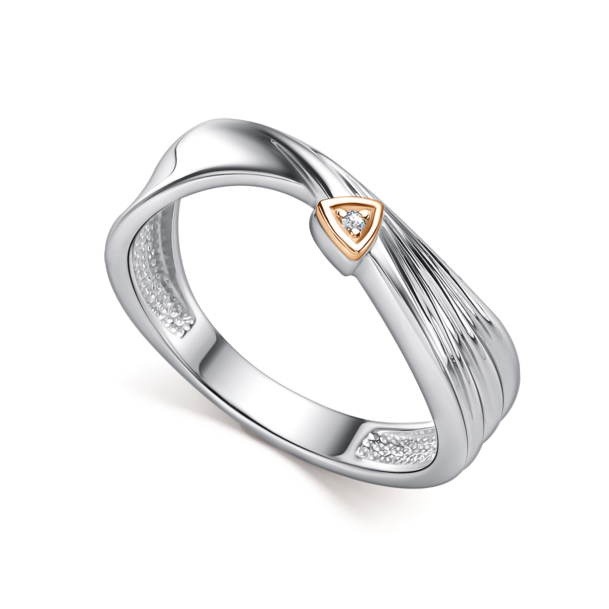 Кольцо из серебра с камнем Бриллиант, вставками золота фото, цены