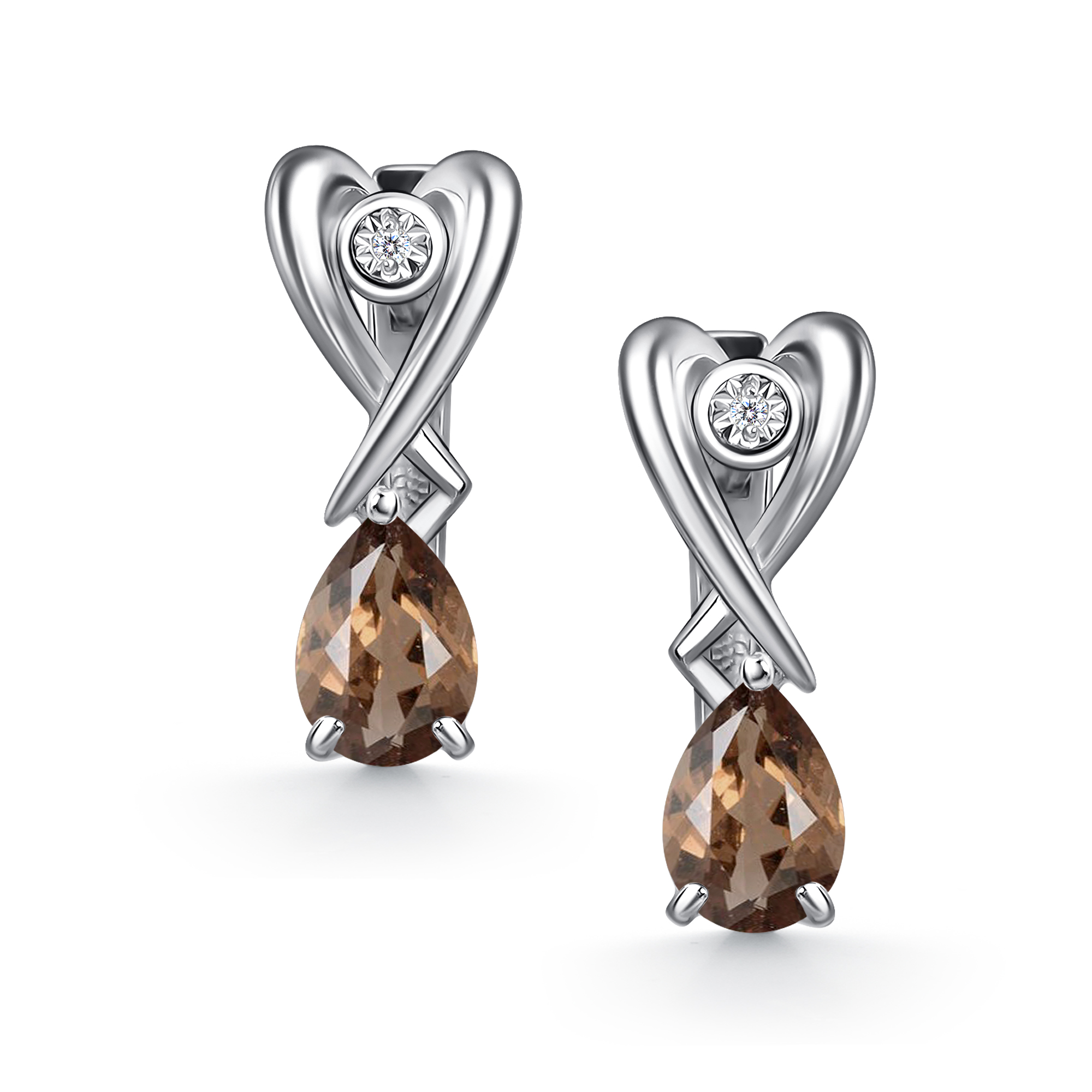 Серьги из серебра с камнем Раухтопаз, Бриллиант фото, цены