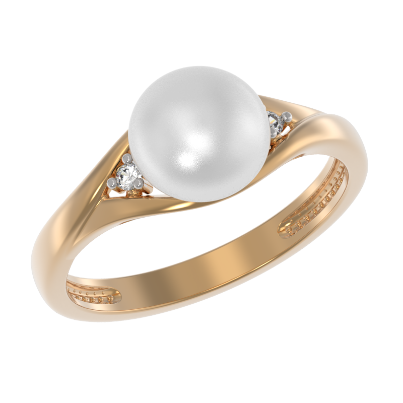 Кольцо из золота с камнем Жемчуг, Фианит фото, цены