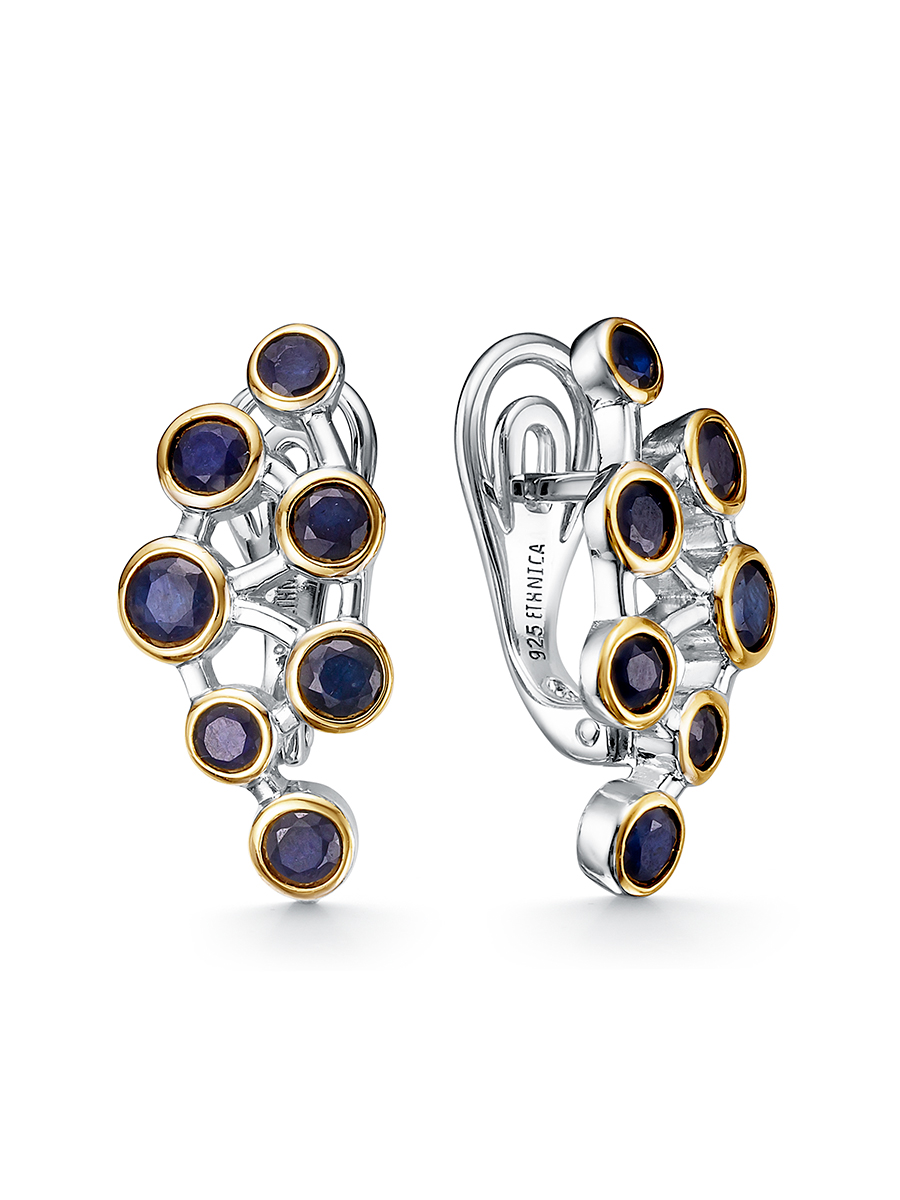 Серьги из серебра с камнем Сапфир фото, цены