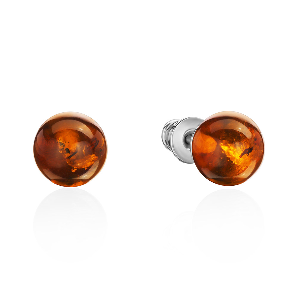 Пуссеты из серебра с камнем Янтарь фото, цены