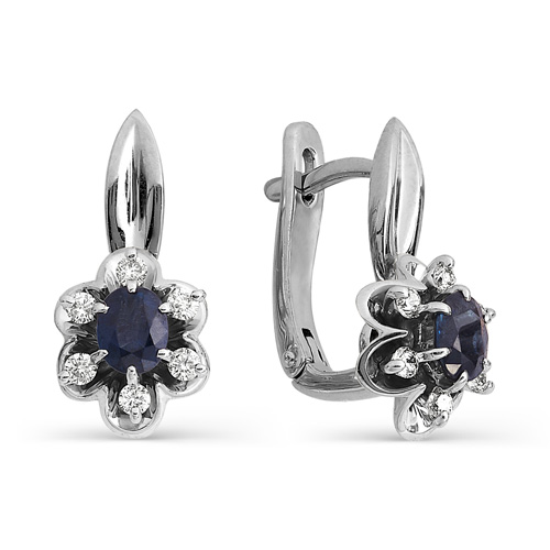 Серьги из золота с камнем Бриллиант, Сапфир фото, цены