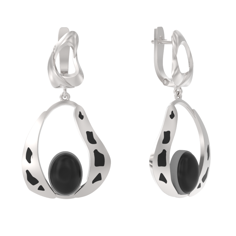 Серьги из серебра с камнем Агат, вставками эмали фото, цены